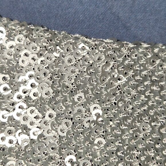 Y2K Almatrichi Blue Cold Shoulder Blouse Sequin Neckline Women’s Size S - Picture 8 of 13